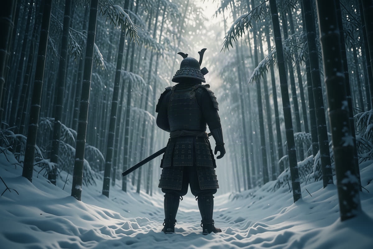 The samurai from a back view