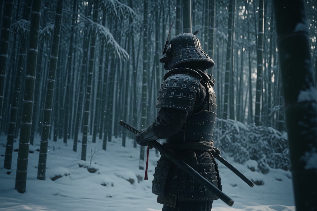 The samurai from a profile view